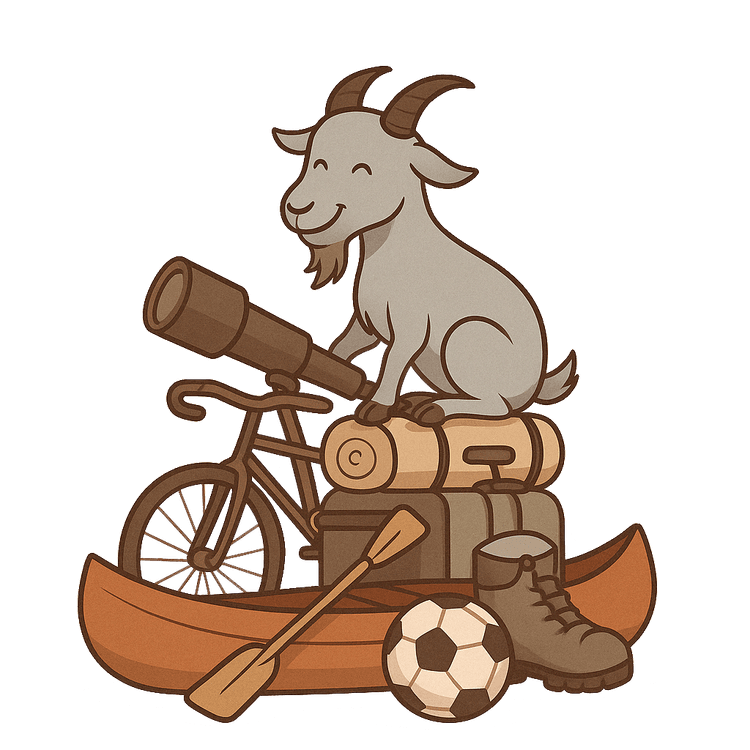 Goat sitting on gear